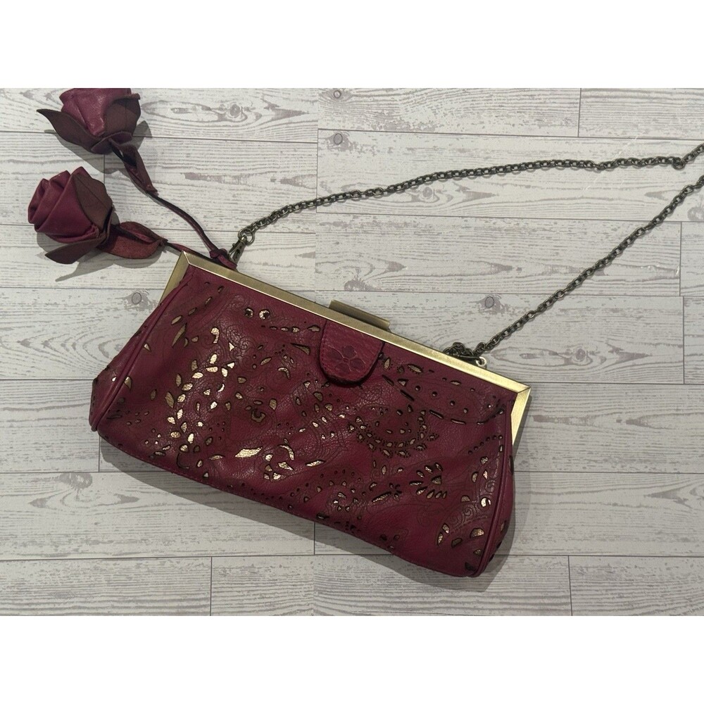 Patricia Nash Handbag Vintage Laser Floral Lace Athena Frame Clutch Burgundy